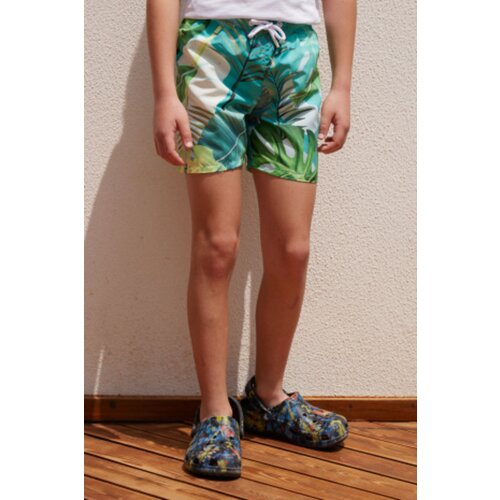 AC&Co / Altınyıldız Classics Boys Green Standard Fit Regular Cut Quick Dry Kids Patterned One-Pocket Swimwear Marine Shorts. Cene
