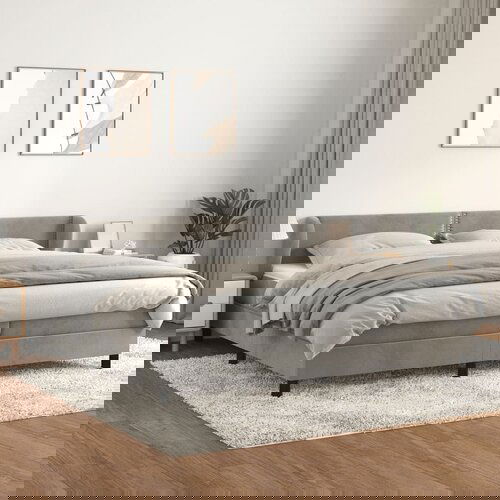 VidaXL Box spring postelja z vzmetnico svetlo siva 200x200 cm žamet Slike