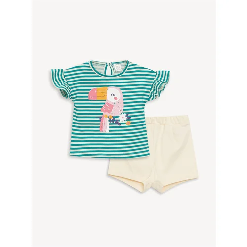 LC Waikiki Crew Neck Short Sleeve Printed Baby Girl T-Shirt and Shorts Set of 2