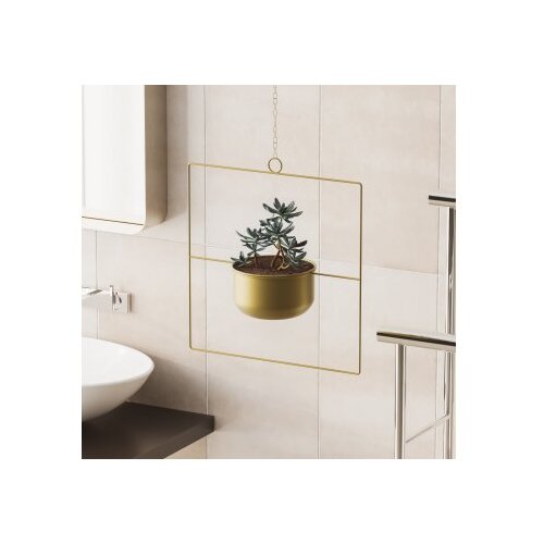 Wallxpert Dekorativna saksija za cvijeće sa privjeskom, 40x40x17 cm, zlatna boja Slike