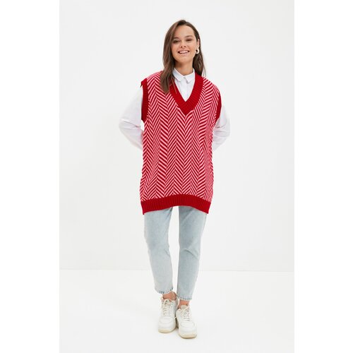 Trendyol Red V Neck Knitwear Sweater Cene