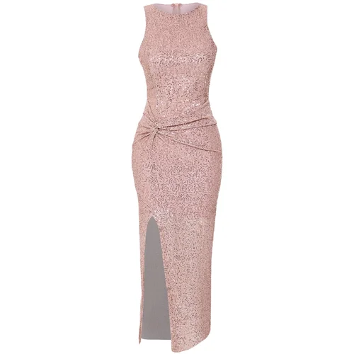 Trendyol Powder Body-Smoothing Glittery Sequined Knitted Sequin Chic Evening Dress