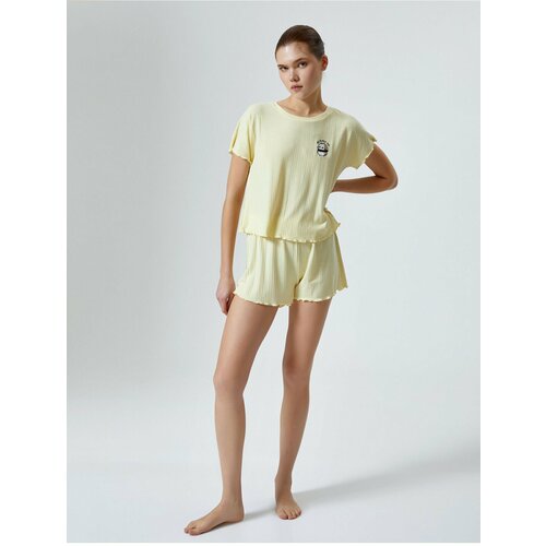 Koton Short Sleeve Pajamas Set Embroidered Ribbed Short Sleeve Modal Slike
