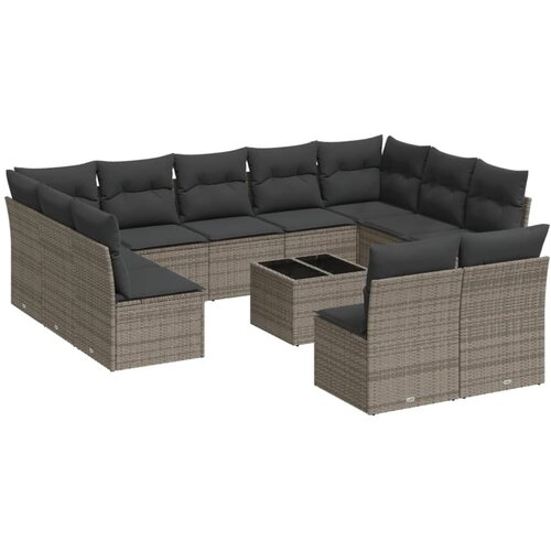  12-dijelni set vrtnih sofa od poliratana s jastucima sivi Slike