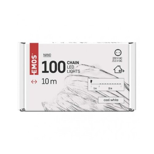 Emos LED božična nano veriga srebrna, 10 m, zunanja in notranja, hladna bela, časovnik D3AC01 Slike