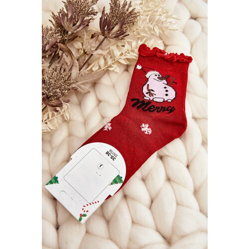 Kesi Women's Shiny Christmas Socks with Red Snowman Cene