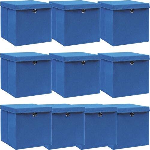 VidaXL Kutije za pohranu s poklopcima 10 kom plave 32x32x32 cm tkanina Slike