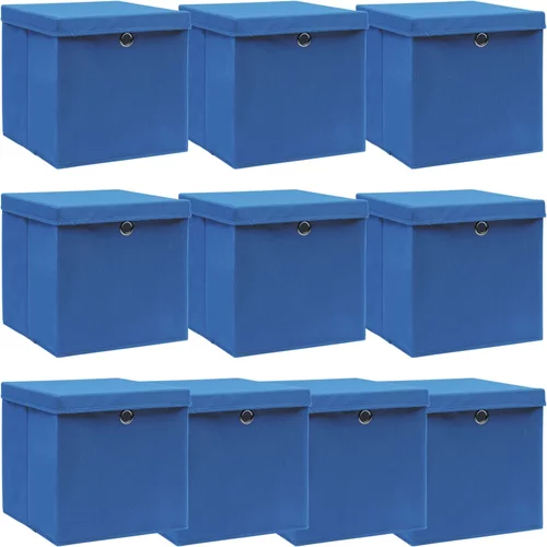 vidaXL škatle za shranjevanje s pokrovi x 10 modre 32x32x32 cm blago