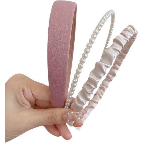 INF Elegantni biserni naglavni trakovi za ženske, 3 kosi Pink, (21543982) Slike