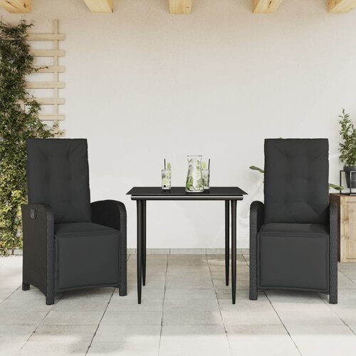 VidaXL Bistro garnitura 3-delna z blazinami črn poli ratan Slike