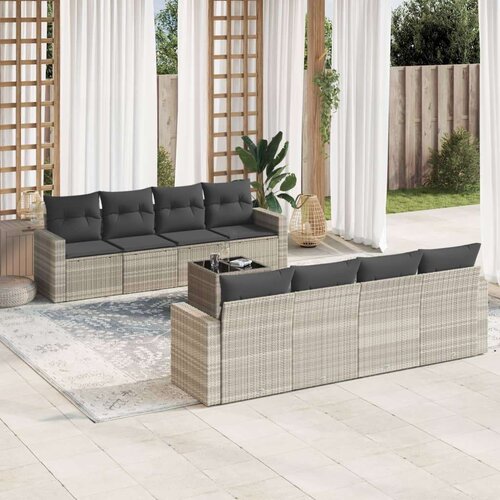 vidaXL Vrtna sedežna garnitura 9-delna z blazinami sv. siv poli ratan Cene