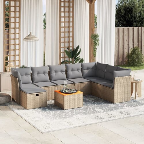 vidaXL 9-dijelni set vrtnih sofa s jastucima bež od poliratana Cijene