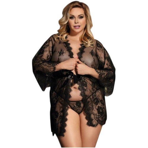 Subblime Queen Plus - set čipkasti ogrtač - crna (XL-2XL) Cijene