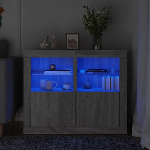 vidaXL Stranska omarice z LED lučkami 2kosa siva sonoma inženirski les Cene