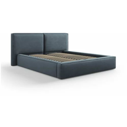 Cosmopolitan Design Temno modra oblazinjena zakonska postelja s prostorom za shranjevanje in letvenim dnom 160x200 cm Arendal –