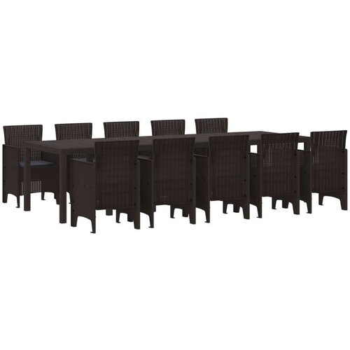  Set za objedovanje u vrtu s jastučićima smeđi poli ratan vrtni stol smeđi 150x100x73 cm poli ratan vrtne stolice s jastučićima Slike