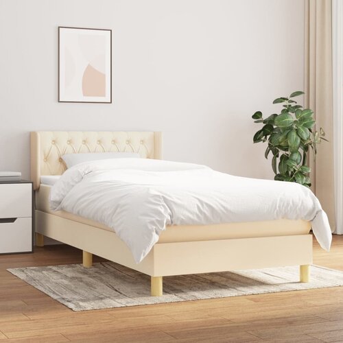 VidaXL Box spring postelja z vzmetnico krem 100x200 cm blago Slike