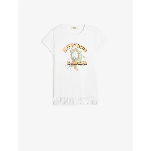 Koton Unicorn Printed Tasseled T-Shirt Short Sleeve