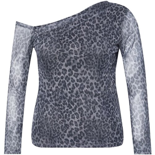 Trendyol Curve Gray Mesh Knitted Plus Size Blouse Slike