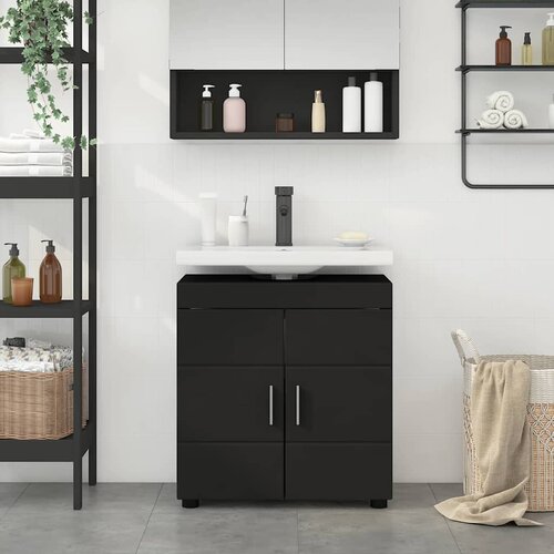 VidaXL Ormarić za umivaonik Crna 60 x 34 x 63 cm Konstruirano drvo Slike