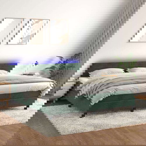  Box spring s madracem LED tamnozeleni 160x200 cm baršun Cene