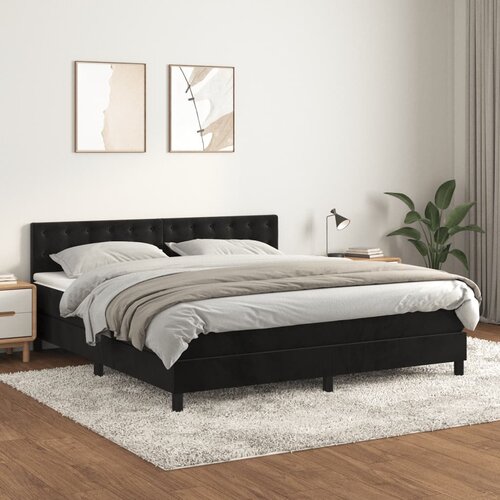 The Living Store Box spring postelja z vzmetnico črna 160x200 cm žamet - Box Spring Postelja, (21437744) Slike