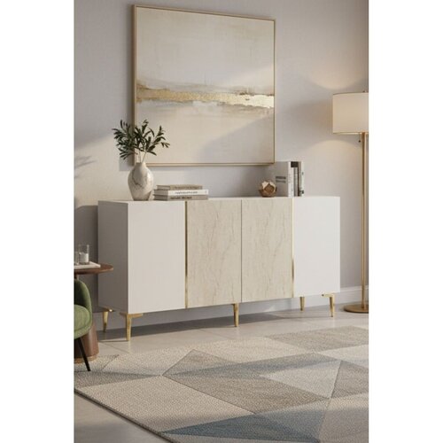 Hanah home komoda Poli 150, 150 cm, bela / travertin / zlatna Cene