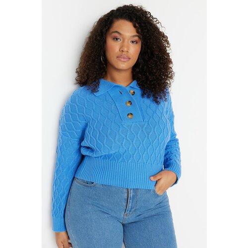 Trendyol Curve Plus Size Sweater - Blue - Relaxed Slike