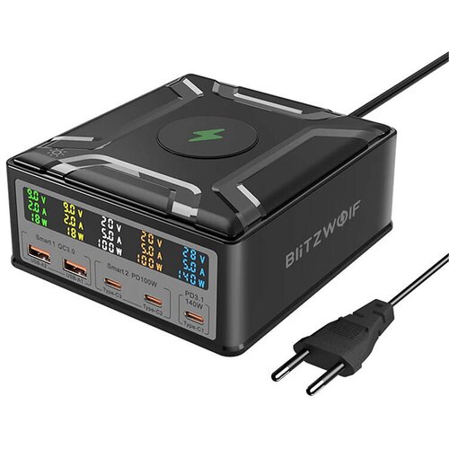BlitzWolf STENSKI POLNILEC BW-S28 260W, 2XUSB-A, 3XUSB-C, 15W BREZŽIČNI POLNILEC (ČRN), (5000292959) Cene
