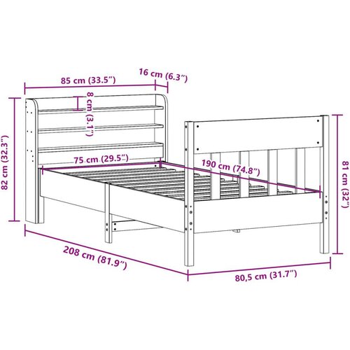 vidaXL Posteljni okvir brez vzmetnice vo&scaron;čeno rjav 75x190 cm borovina Cene