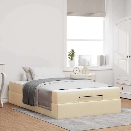 vidaXL Konstrukcija postelje z vzmetnico krema 120 x 190 cm blago Cene
