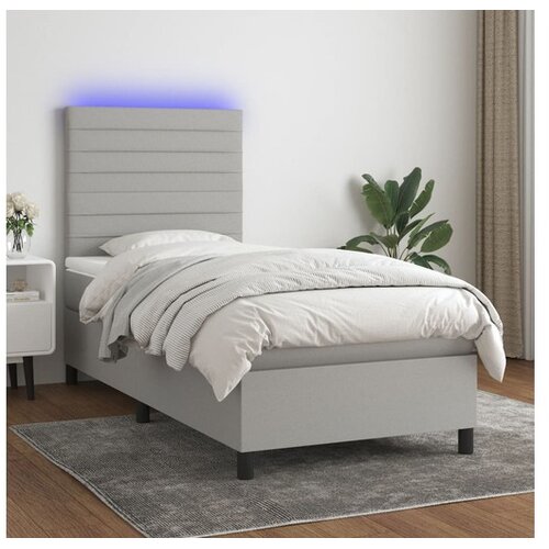  Krevet box spring s madracem LED svjetlosivi 100x200 cm tkanina Cene