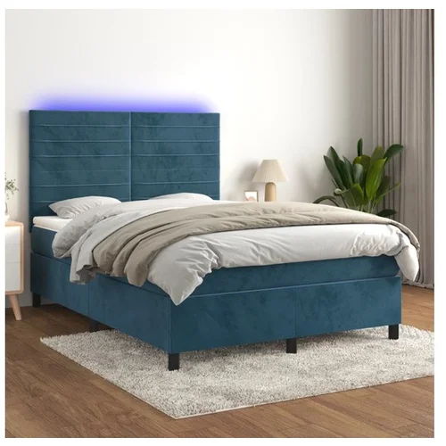 vidaXL Krevet box spring s madracem LED tamnoplavi 140x190 cm baršun