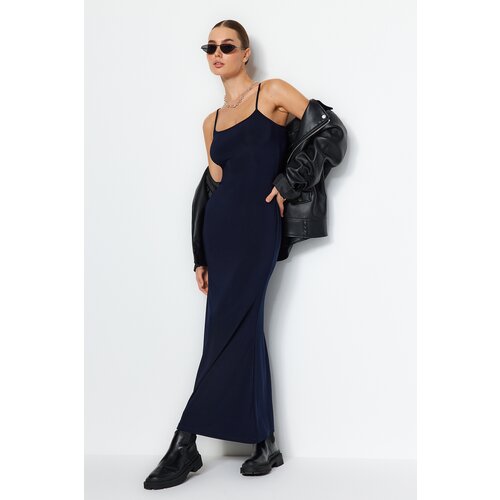 Trendyol Navy Blue Knitted/Fitted Maxi Dress with Straps Slike