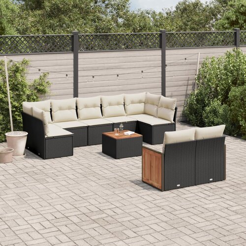  10-dijelni set vrtnih sofa s jastucima crni od poliratana Cijene