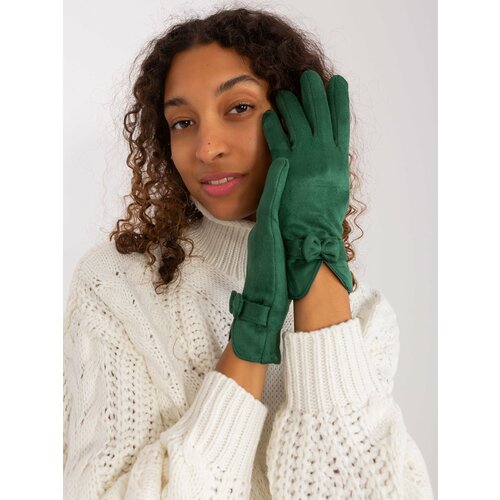 Fashion Hunters Dark green elegant gloves with bow Slike