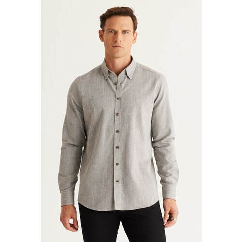 ALTINYILDIZ CLASSICS Men's Khaki Slim Fit Slim Fit Shirt with Concealed Buttons Collar Cotton Dobby Shirt Slike
