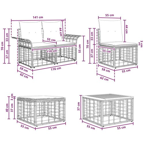  Set vanjskih sofa 10 pcs Crna i tamno siva Poliester - Crna i tamno siva sa stolom Slike