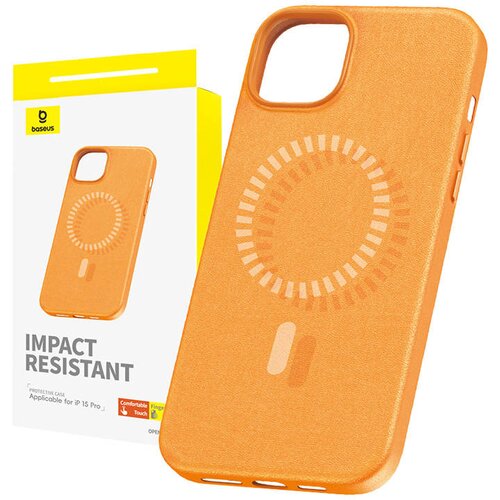 Baseus Magnetno ohi&amp;scaron;je za iPhone 15 Pro Fauxther Series (oranžno), (20833644) Slike