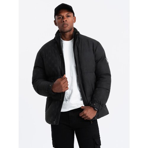Ombre Men&amp;#039;s patterned jacquard puffer jacket - black Slike