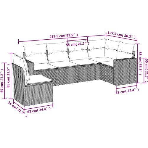  6-dijelni set vrtnih sofa od poliratana s jastucima svjetlosivi Slike