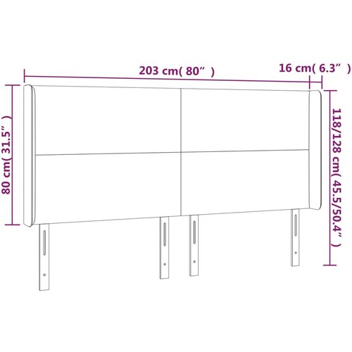  LED uzglavlje svjetlosivo 203 x 16 x 118/128 cm bar&amp;scaron;unasto Slike