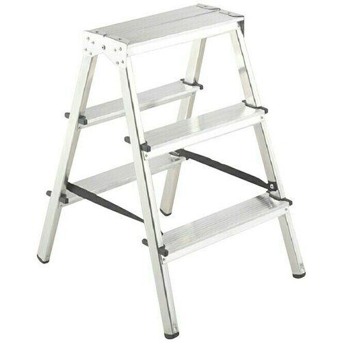Alpos Alu Dvostruke ljestve s gazi&amp;scaron;tem (2 x 3 stepenice, Radna visina: 2,22 m, Aluminij) Slike