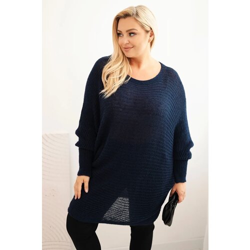 Kesi Włoski Plus Size women&amp;#039;s sweater with mohair poncho navy blue Slike