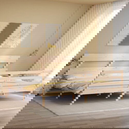 The Living Store Posteljni okvir z vzglavjem 200x200 cm trden les - Posteljni Okvir, (21528833) Cene