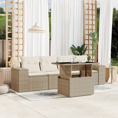 VidaXL 5-dijelni vrtni set sofa s jastucima bež od poliratana Slike