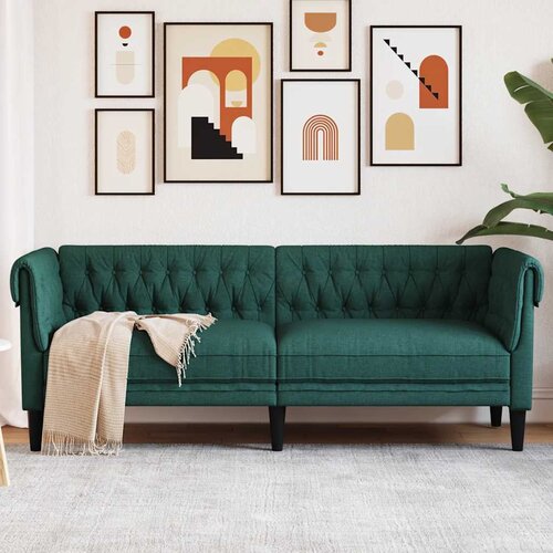 vidaXL kavč trosed chesterfield temno zelena tkanina Cene