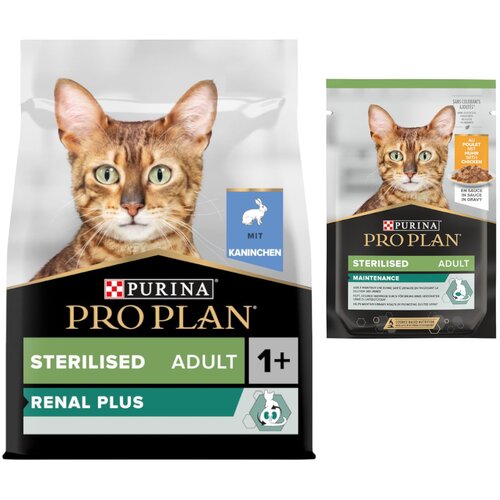Pro Plan suha mačja hrana + 6 x 85 g mokre hrane gratis! - Sterilised Adult Renal Plus zajec (3 kg) + Pi&scaron;čanec (6 x 85 g) Cijene