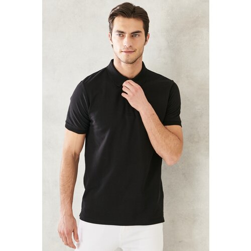 ALTINYILDIZ CLASSICS Men's Black 100% Cotton Roll-Up Collar Slim Fit Slim Fit Polo Neck Short Sleeved T-Shirt. Cene