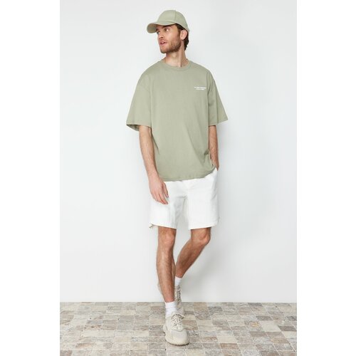 Trendyol Mint Men's Oversize/Wide-Fit Text Printed Short Sleeve 100% Cotton T-Shirt Slike